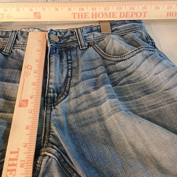 INC Berlin Men 30x30 Blue Jean 5-Pocket 100% Cotton Patched Washed Wide Leg Embr - Picture 7 of 8